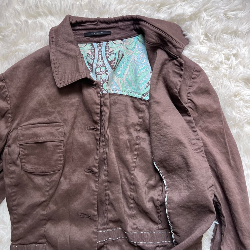 Elie Tahari Brown and Paisley Trim Shacket - Picture 3 of 6